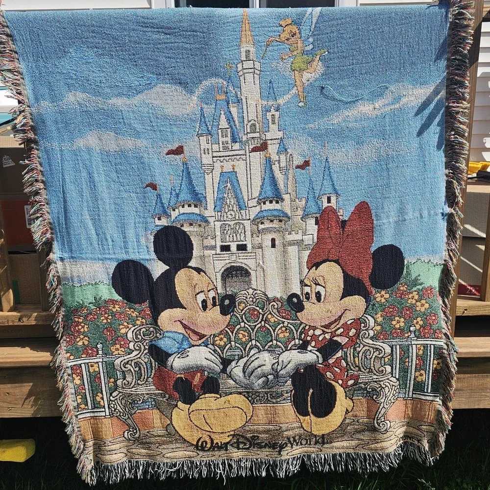 Vintage Walt Disney World Tapestry Throw | Mickey, Minnie & Tinkerbell